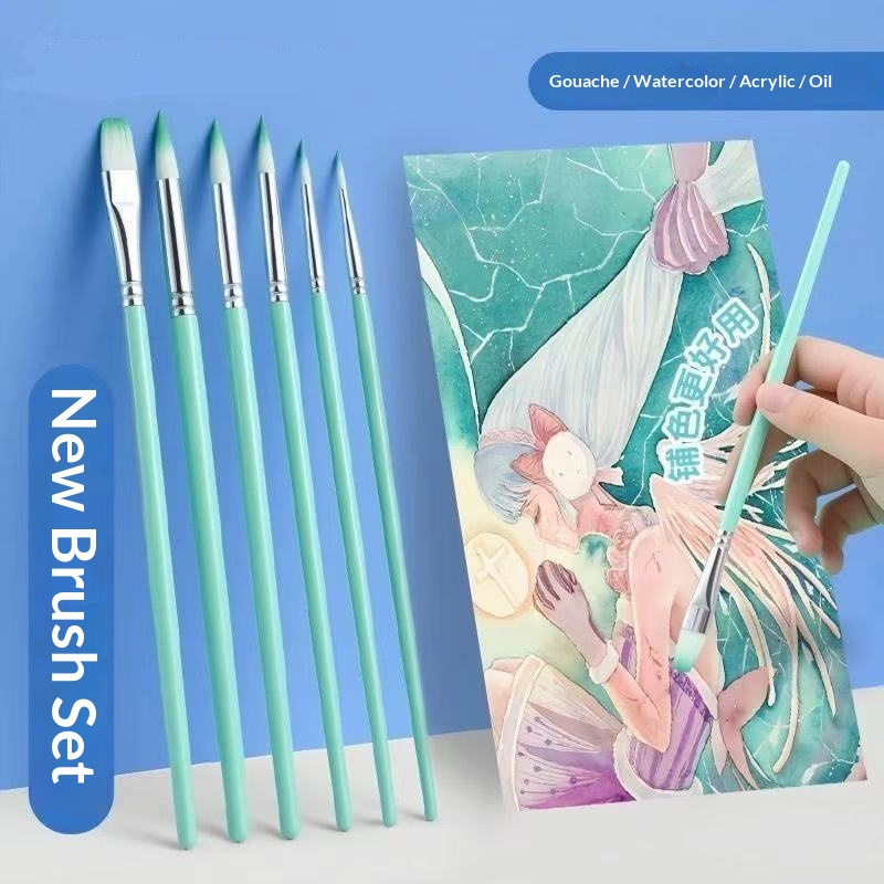 Gouache Paint Set - 6-teiliges Set Nylonhaar-Aquarell- und Acrylmalpinsel, Gouache-