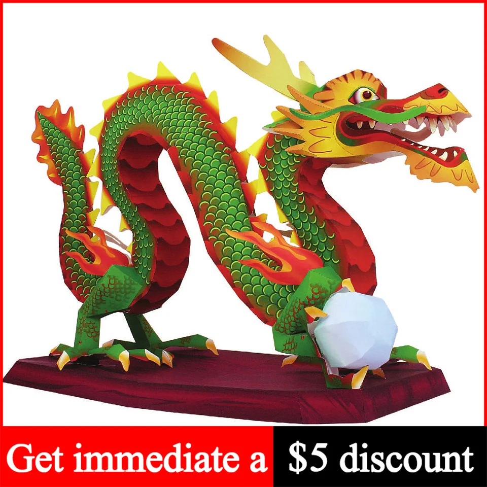 Art Craft Cardboard - Chinesischer Drache Loong, handgefertigt, Origami-Kunst, Mini-3D-Papiermodell,